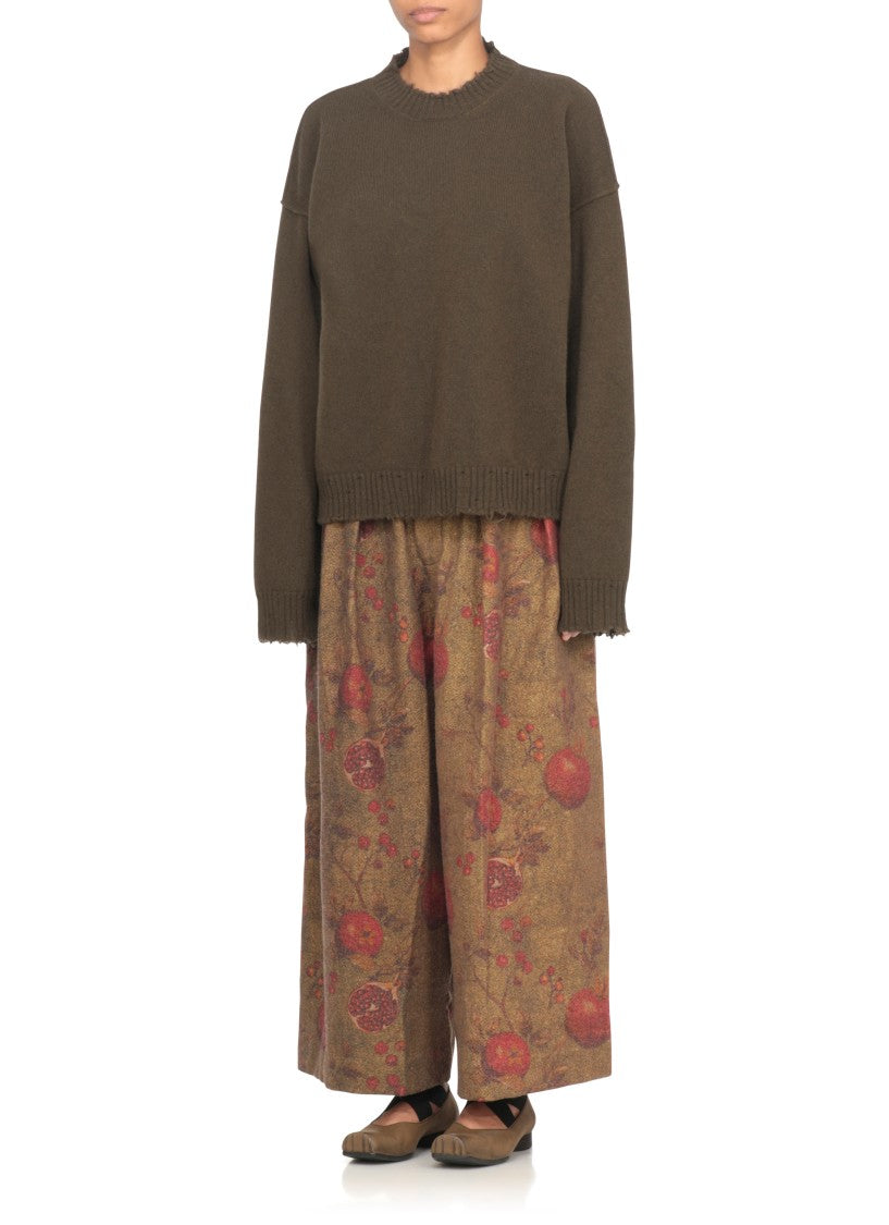 Uma Wang Round Neck Cashmere Sweater With Elastic Ribbed Trims