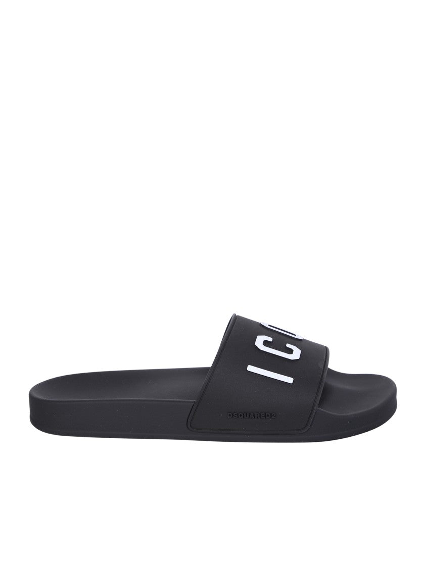 Dsquared2 Black Rubber Embossed Logo Pool Slides