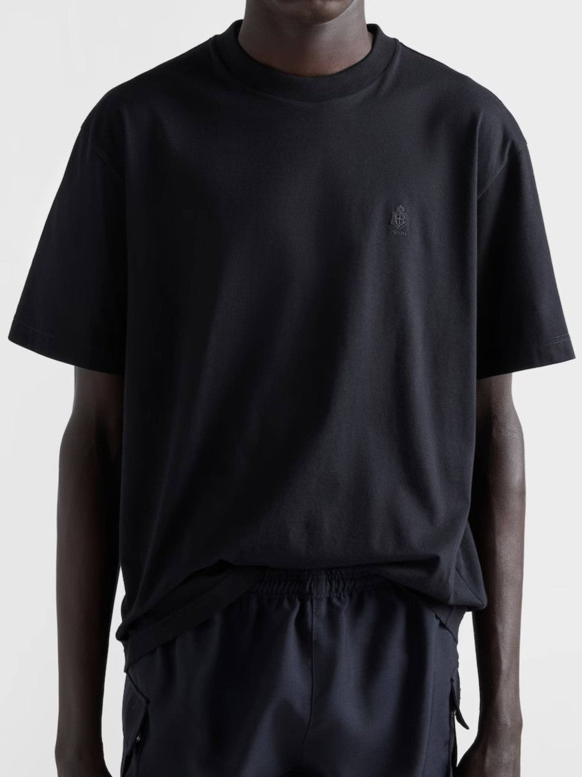 Prada Cotton Embroidered Logo Crewneck T-Shirt