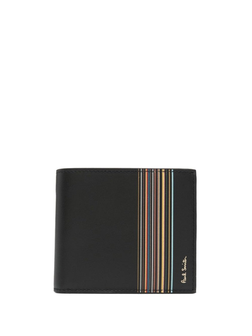Paul Smith Calf Leather Wallet With Vertical Multicolor Stripe Detail