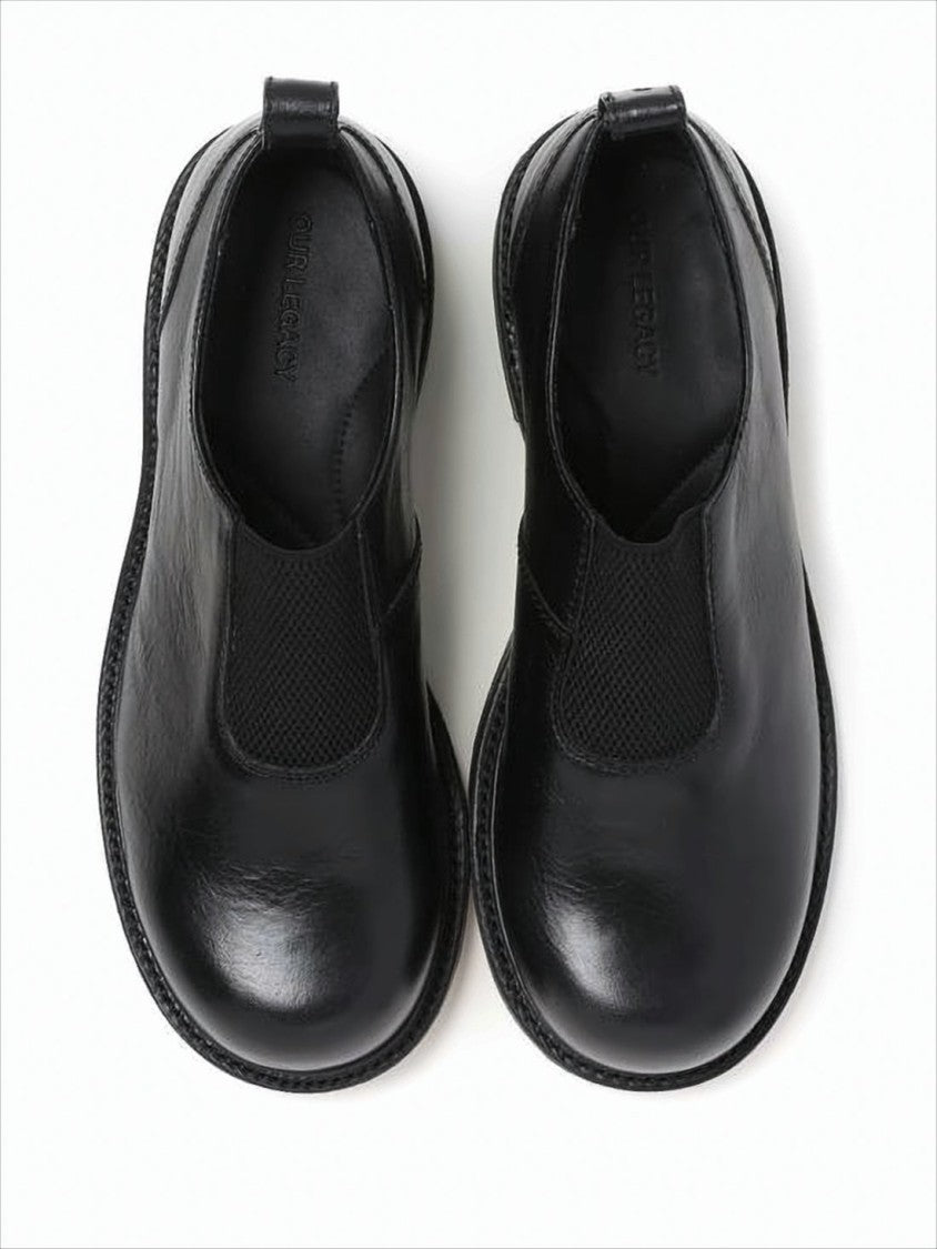 Our Legacy Smooth Black Leather Loafers With Vintage Touch