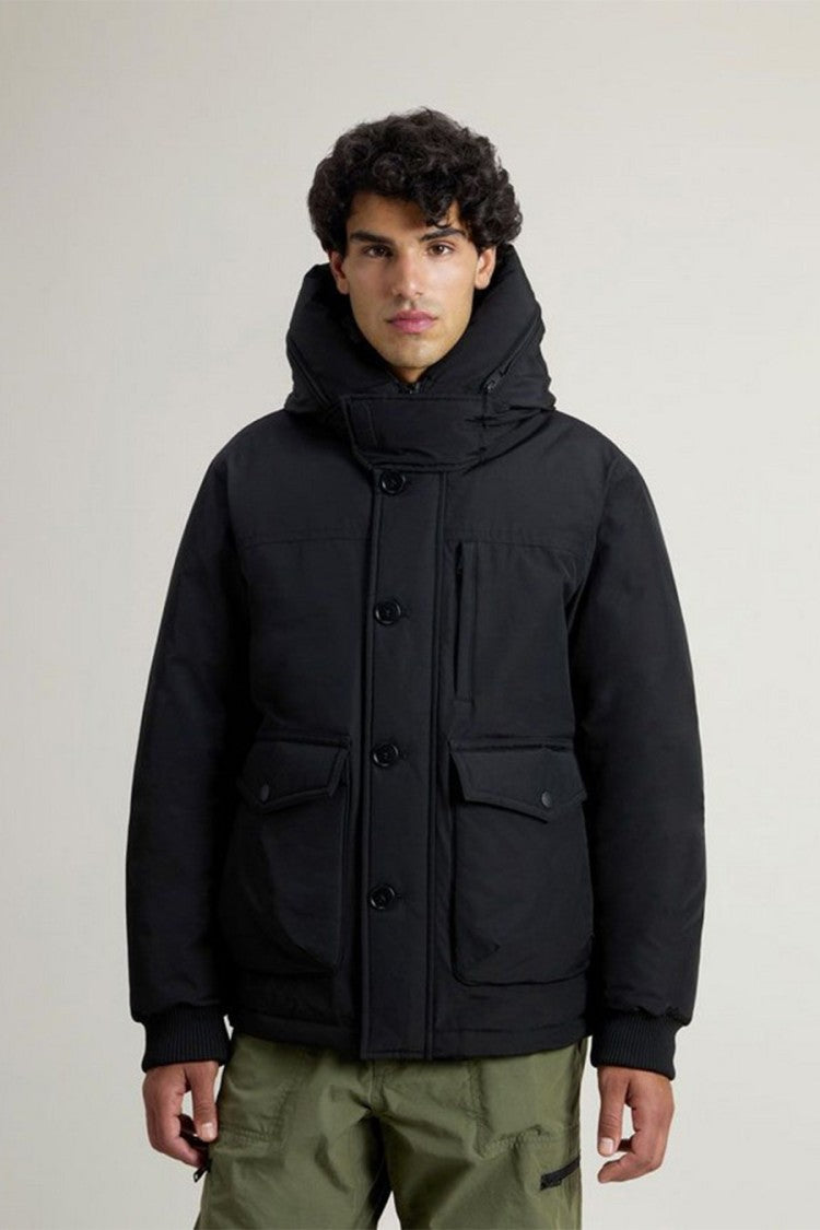 Woolrich Black Hooded Button-Front Cotton-Blend Jacket
