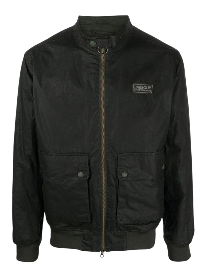 Barbour High-Collar Black Jacket With Front Zipper
