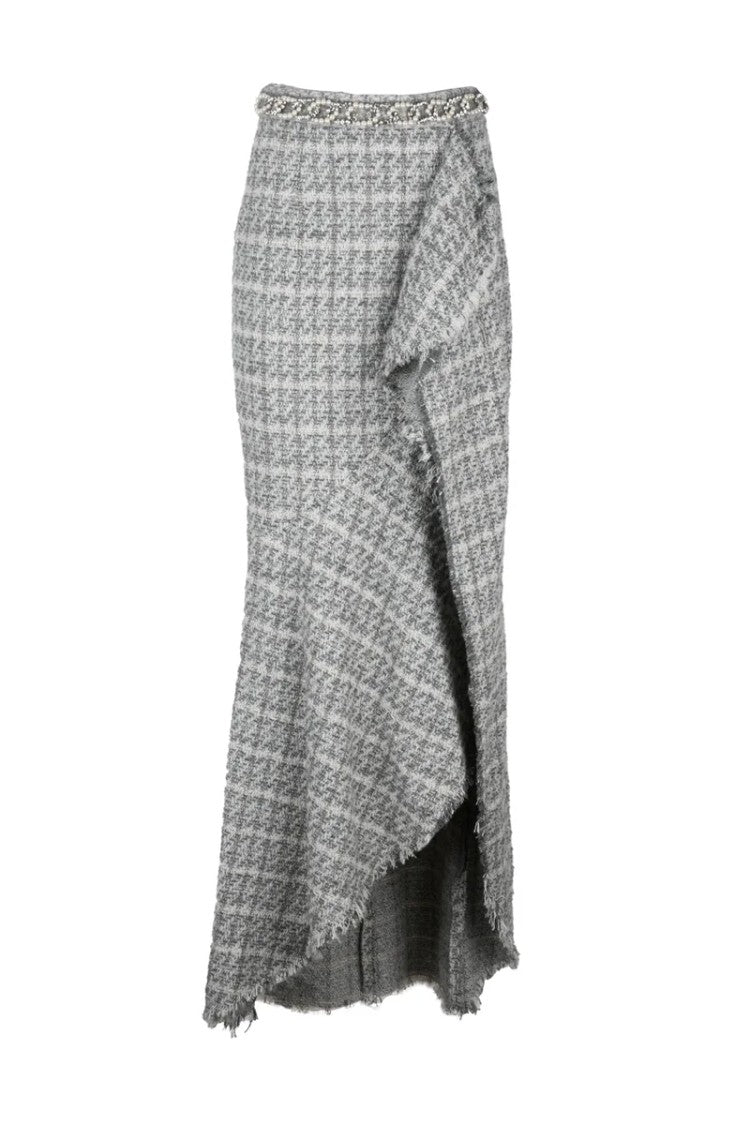 Elisabetta Franchi Long Mermaid Bouclé Skirt - Pearl Grey