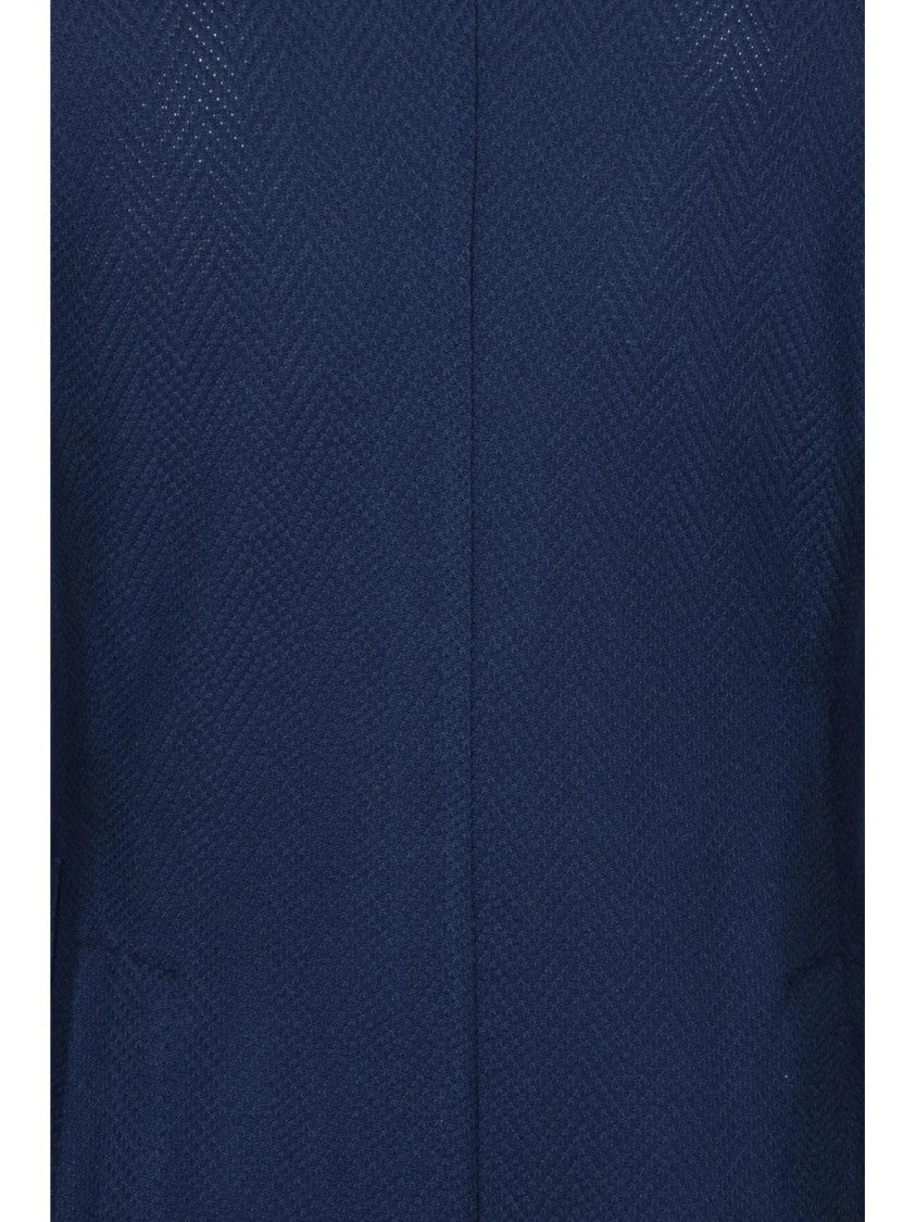 Barba Napoli Blue Double-Breasted Herringbone Cotton Blazer
