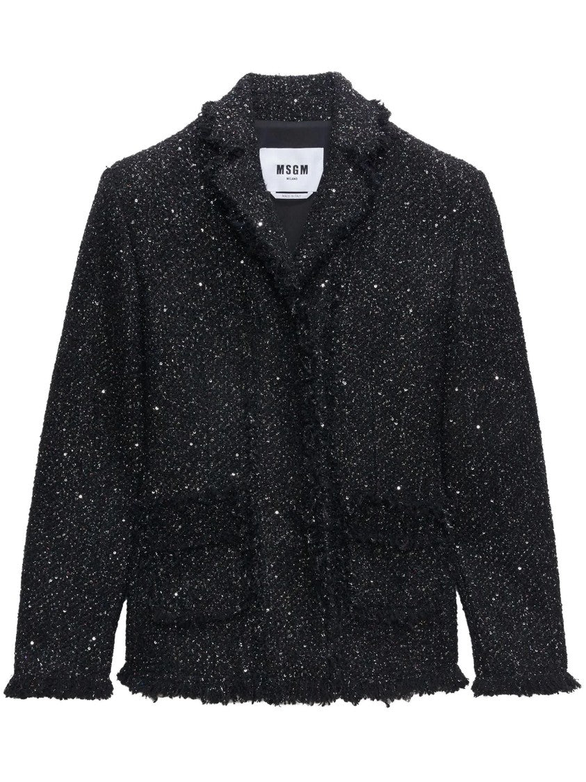 Msgm Black Tailored Textured Cotton Casual Jacket