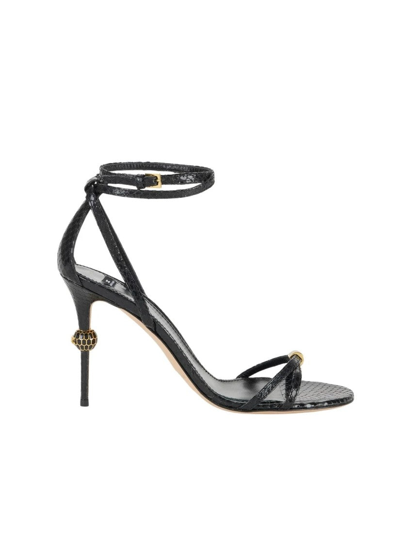 Elisabetta Franchi Black Leather Honeycomb Sandals