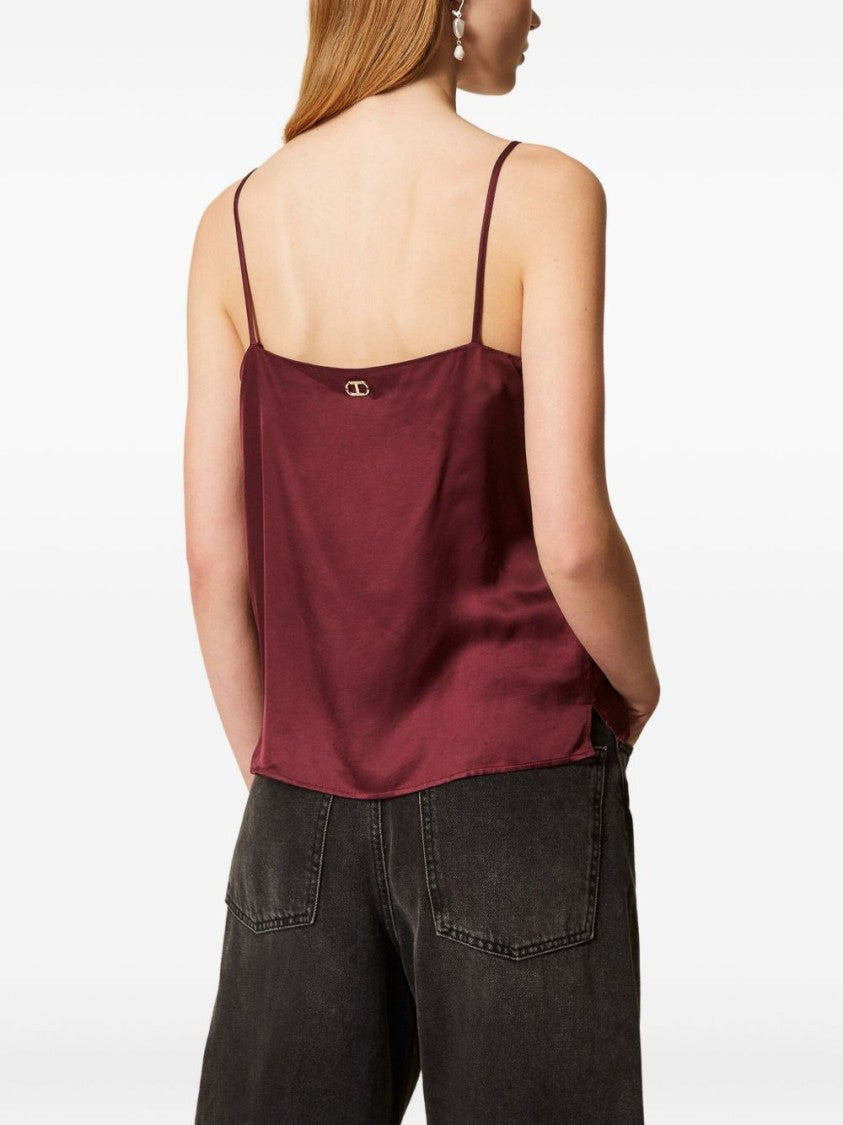 Twin-Set Sleeveless Purple Top With Lace Detail