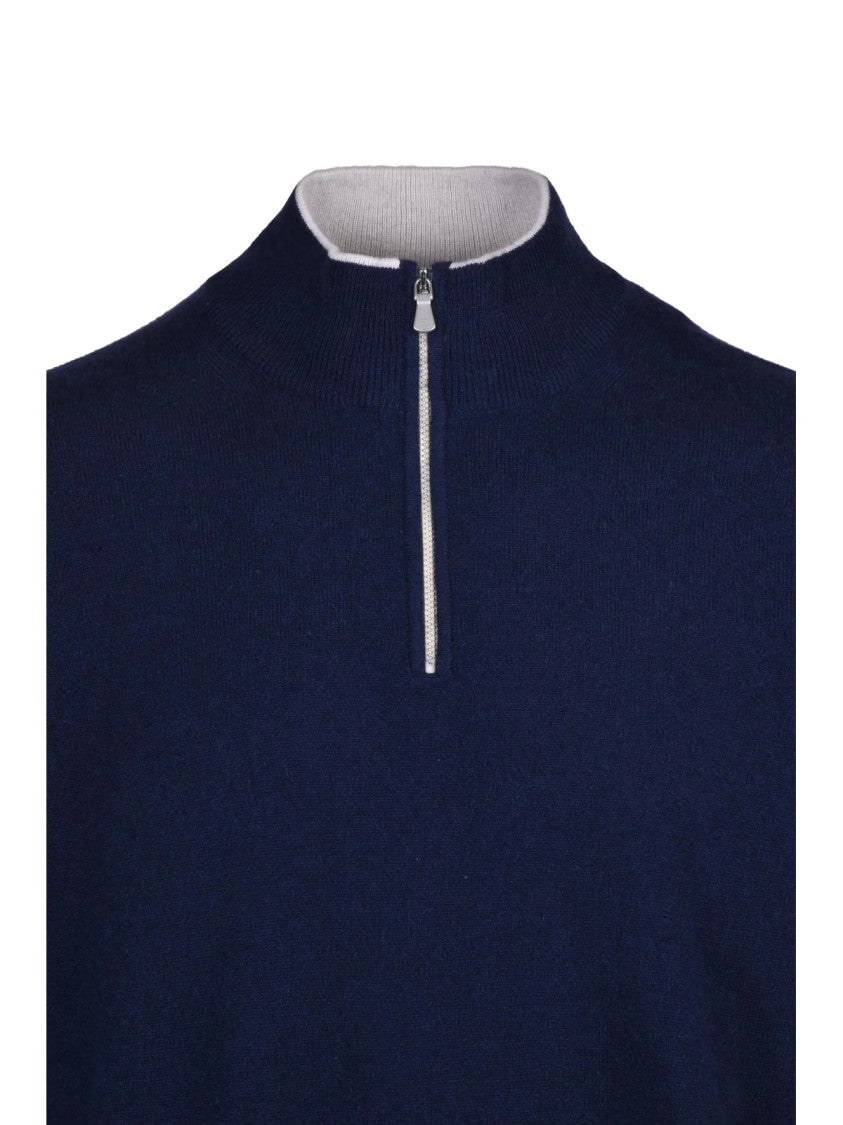 Eleventy Cashmere Pullover With Half-Zip Closure And Ribbed Detail