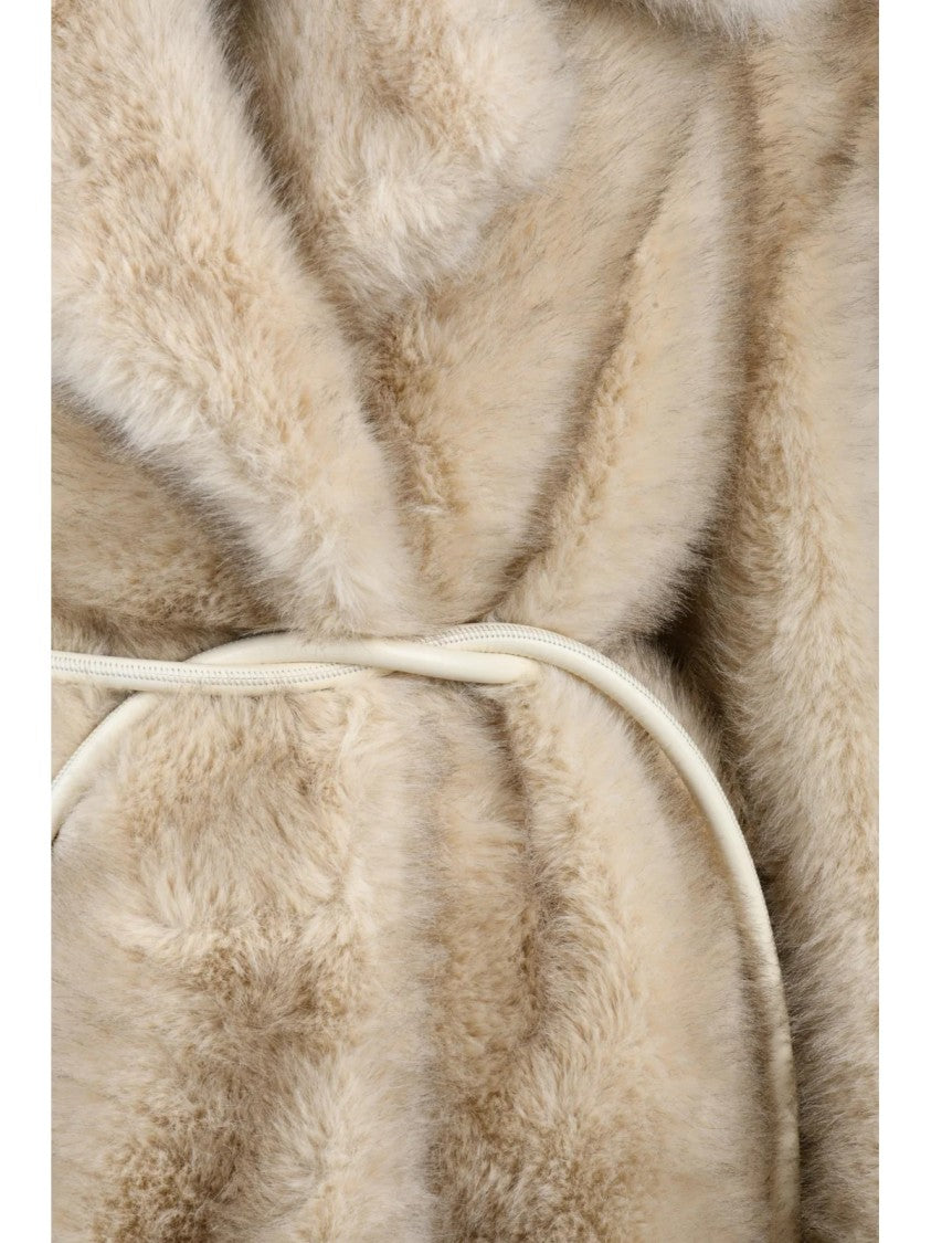 Sportmax Beige Polyester Belted Faux Fur Coat