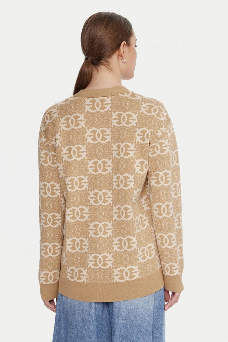Pinko Camel Monogram Jacquard Viscose-Blend Cardigan