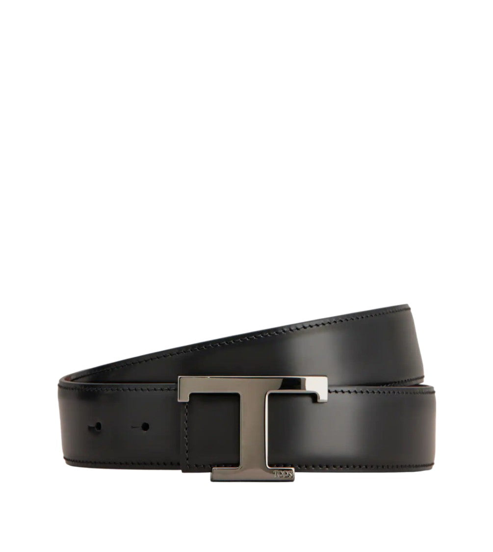 Tod's Refined Dark Bordeaux Calfskin Leather Belt