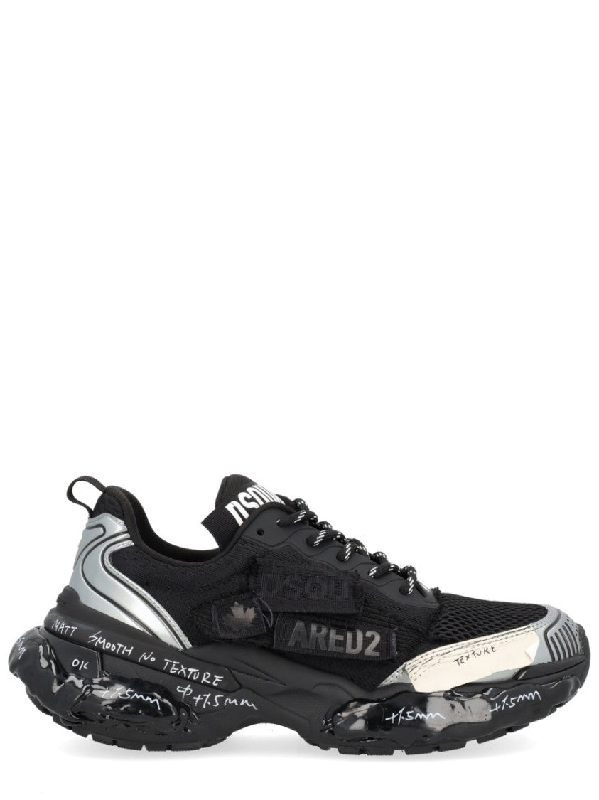 Dsquared2 Black Sneakers With Silver Metallic Overlays