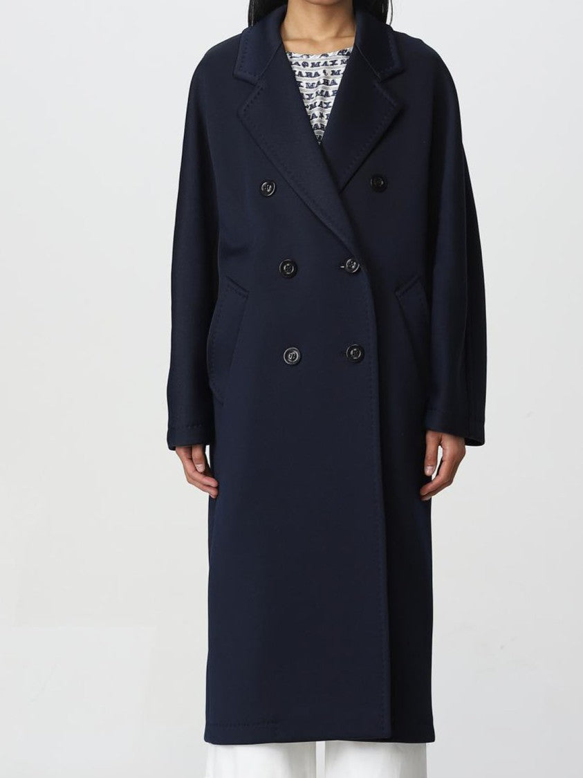 Max Mara Double-Breasted Blue Coat With Classic Lapel