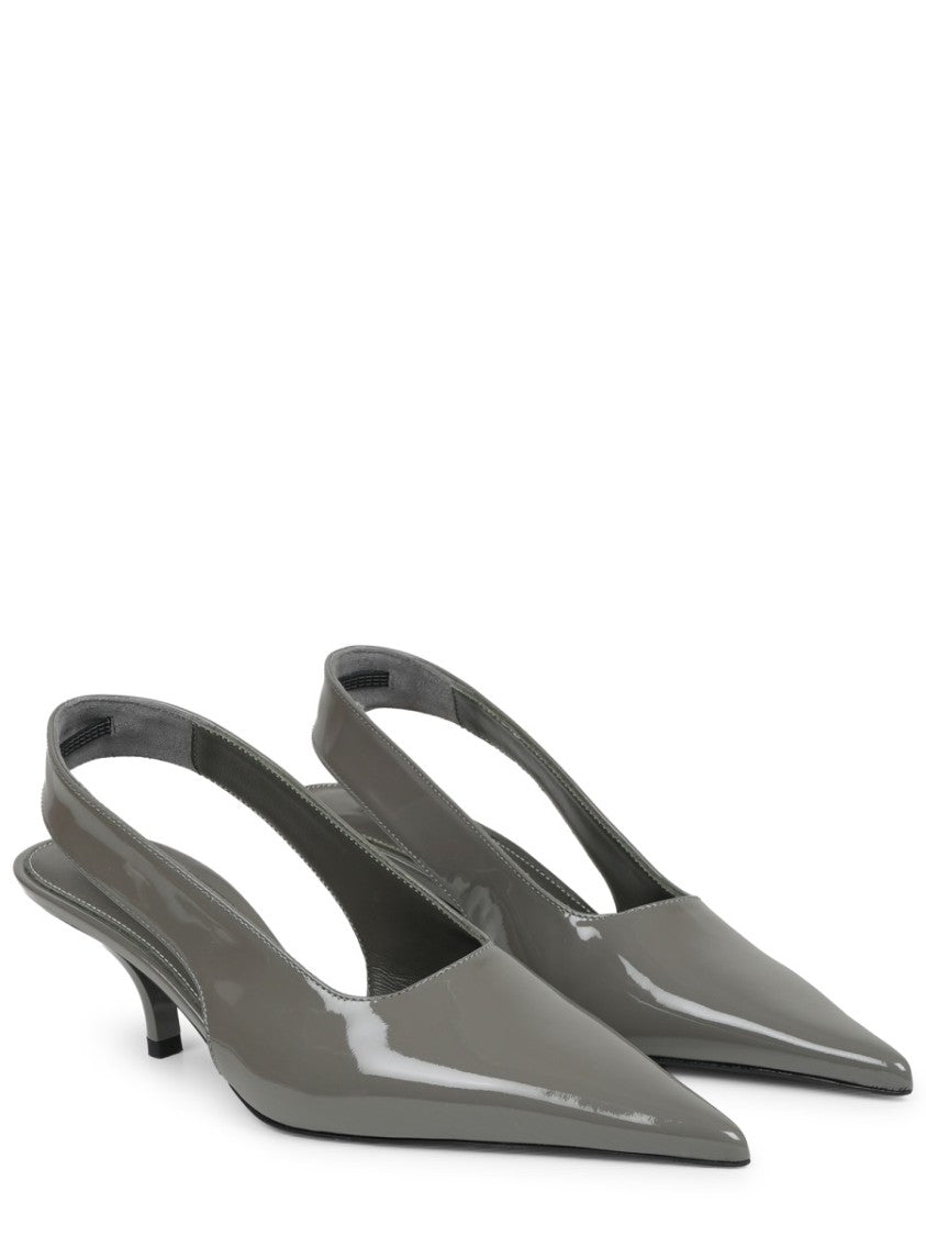 Totême Pointed-Toe Glossy Leather Slingback Pumps