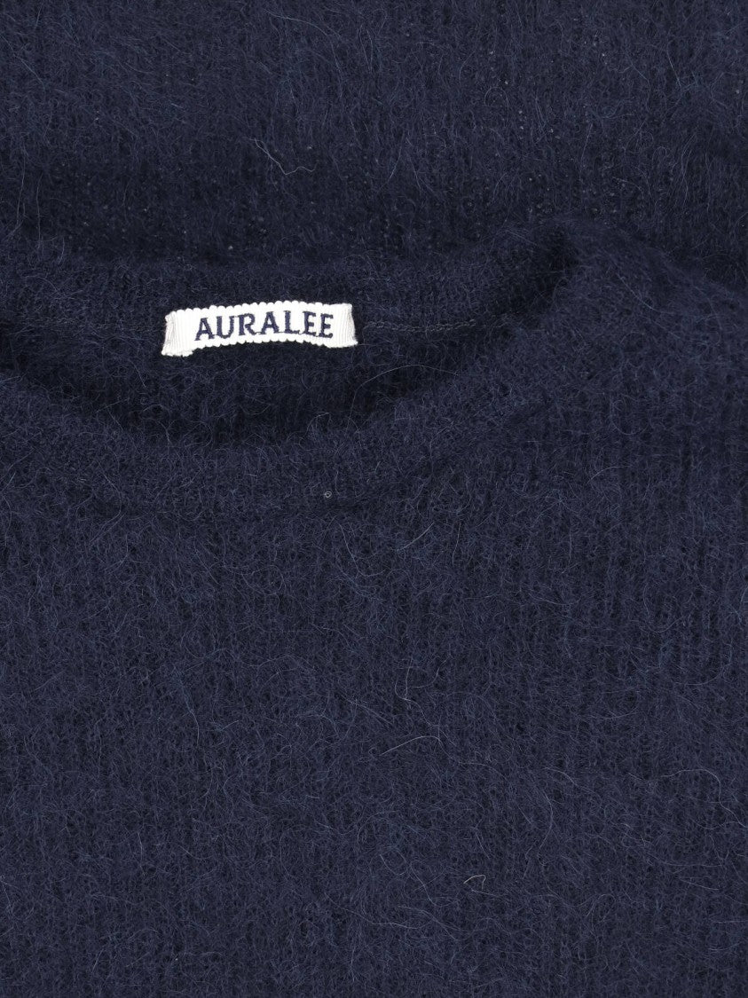 Auralee Blue Fuzzy Textured Cropped Sweater