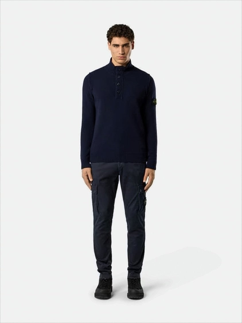 Stone Island Half-Zip Knit Sweater With Ribbed Stand Collar