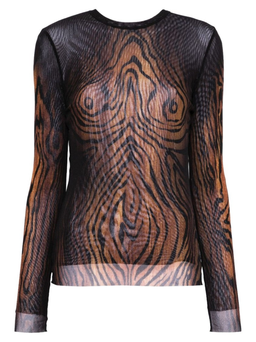Jean Paul Gaultier Black Abstract Wood Grain Polyamide T-Shirt