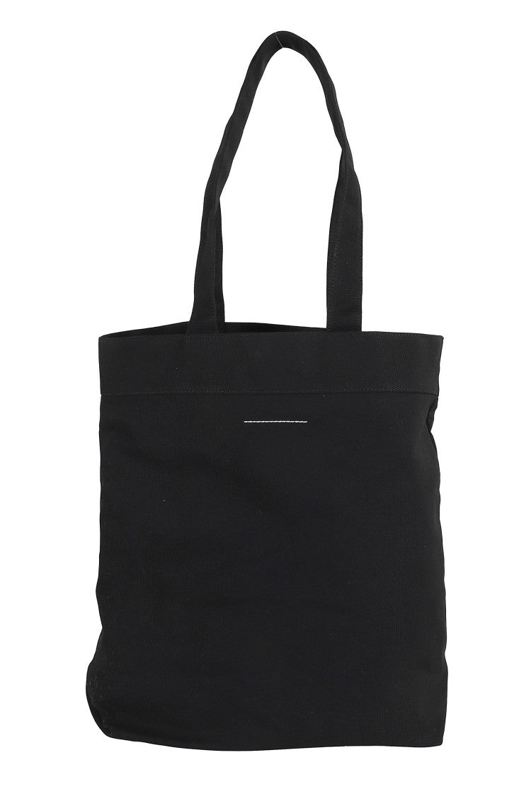Mm6 By Maison Margiela Minimalist Black Cotton Tote Bag With Double Handles