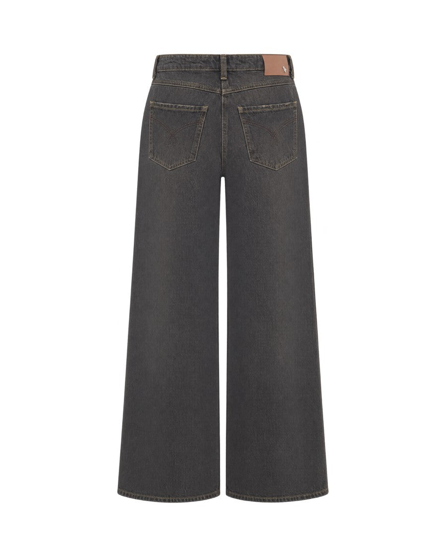 Patrizia Pepe Craft Brown Washed Wide-Leg Denim Jeans