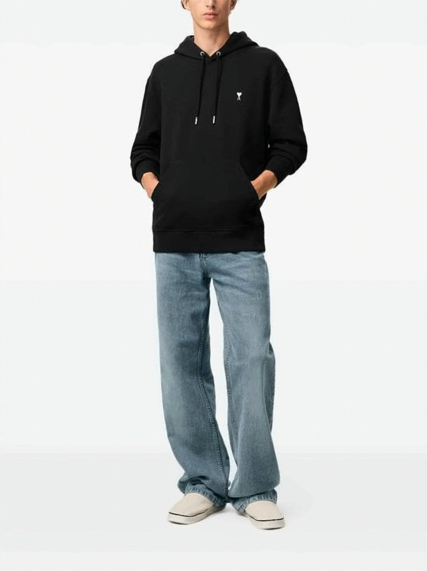 Ami Paris Black Pullover Hoodie With Heart Logo
