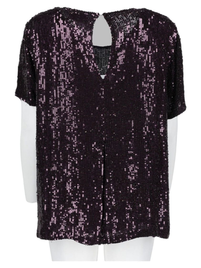 P.A.R.O.S.H. Shimmering Dark Purple Sequined Blouse