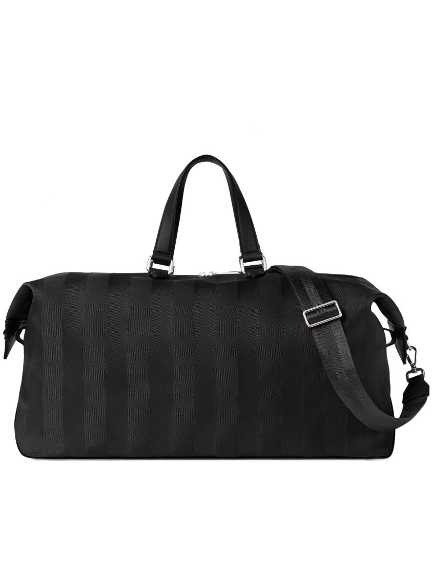 Fendi Matte Finish Black Duffle Bag With Striped Pattern And Silver Hardware
