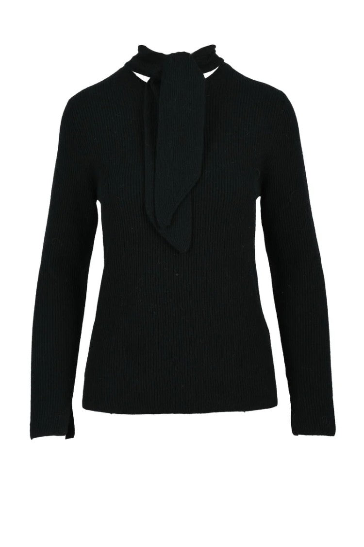 Quilisia Black Ribbed Scarf Sweater