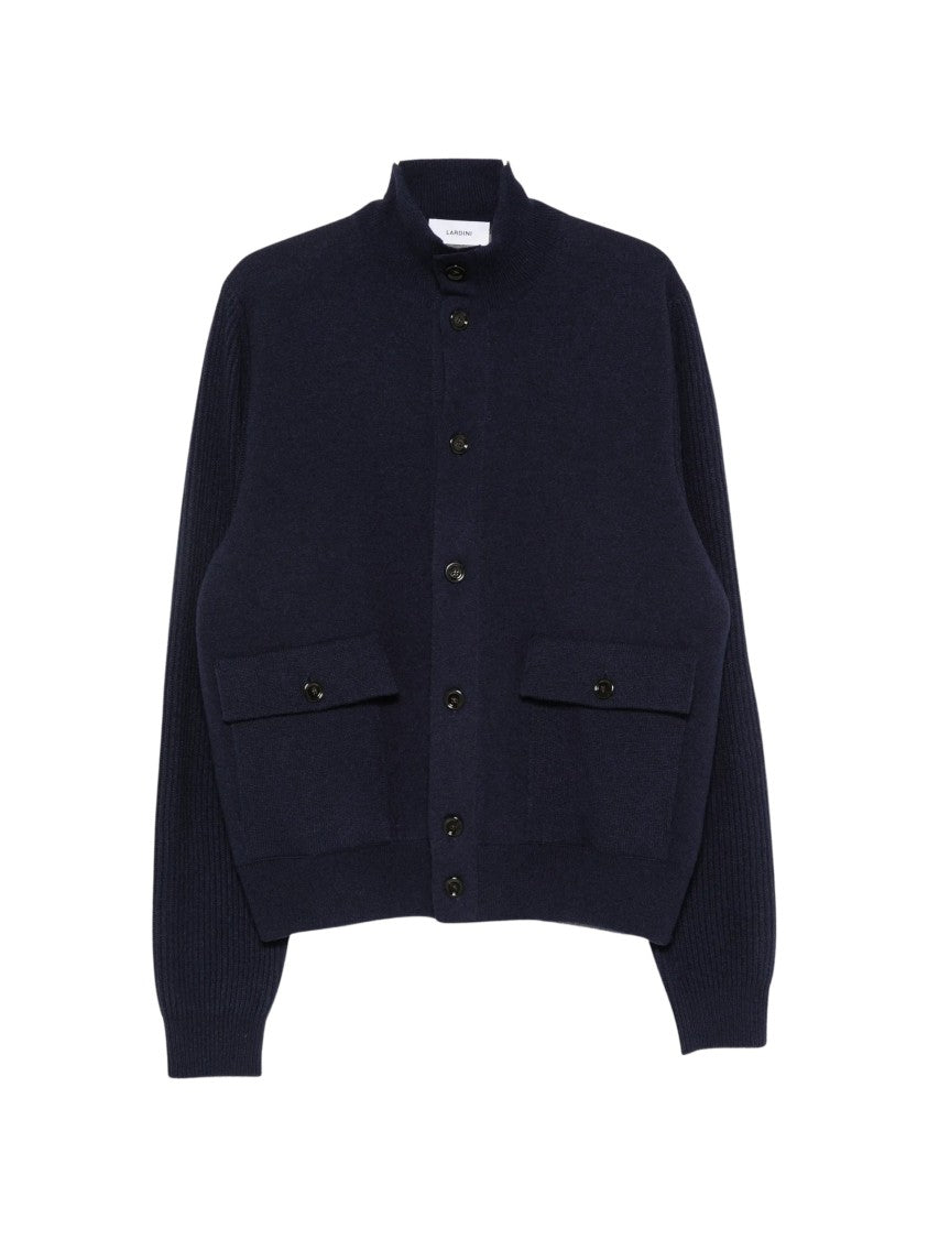 Lardini Ribbed-Knit Panelled High-Collar Jacket