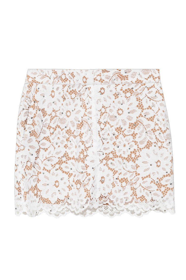 Michael Kors Lace-Patterned Scalloped Hem White Skirt
