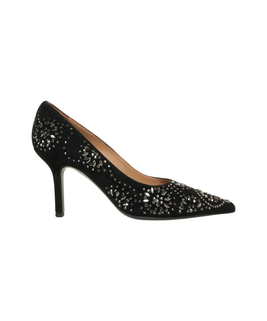 Gender Pointed Toe Suede Pumps With Strass Embellishments