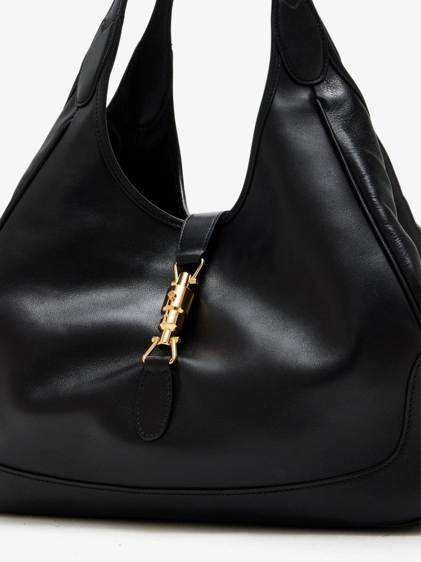 Gucci Black Mercato Structured Leather Gold Clasp Handbag