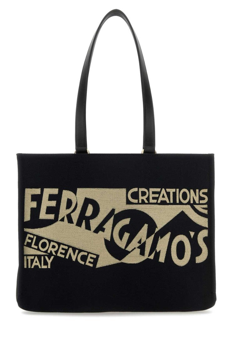 Salvatore Ferragamo Black Canvas Shopping Bag