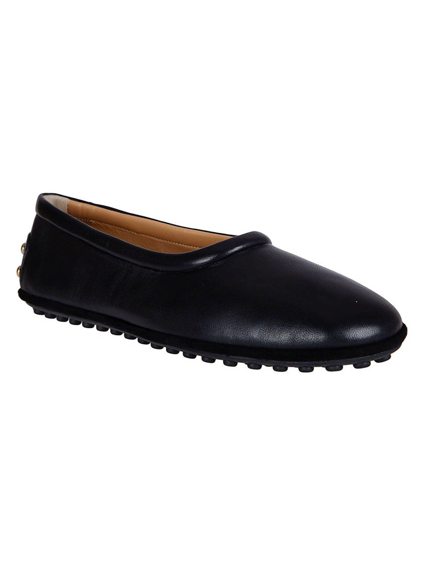 Tod's Slip-On Flat Shoes With Rounded Toe And Gold Stud Accents