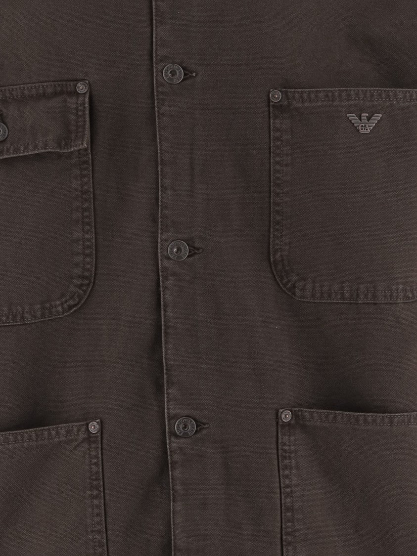 Emporio Armani Cotton Casual Jacket With Ribbed Collar And Button Fastening