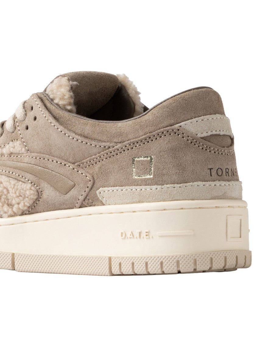 D.A.T.E Taupe Suede Beige Teddy Torneo Low-Top Sneakers