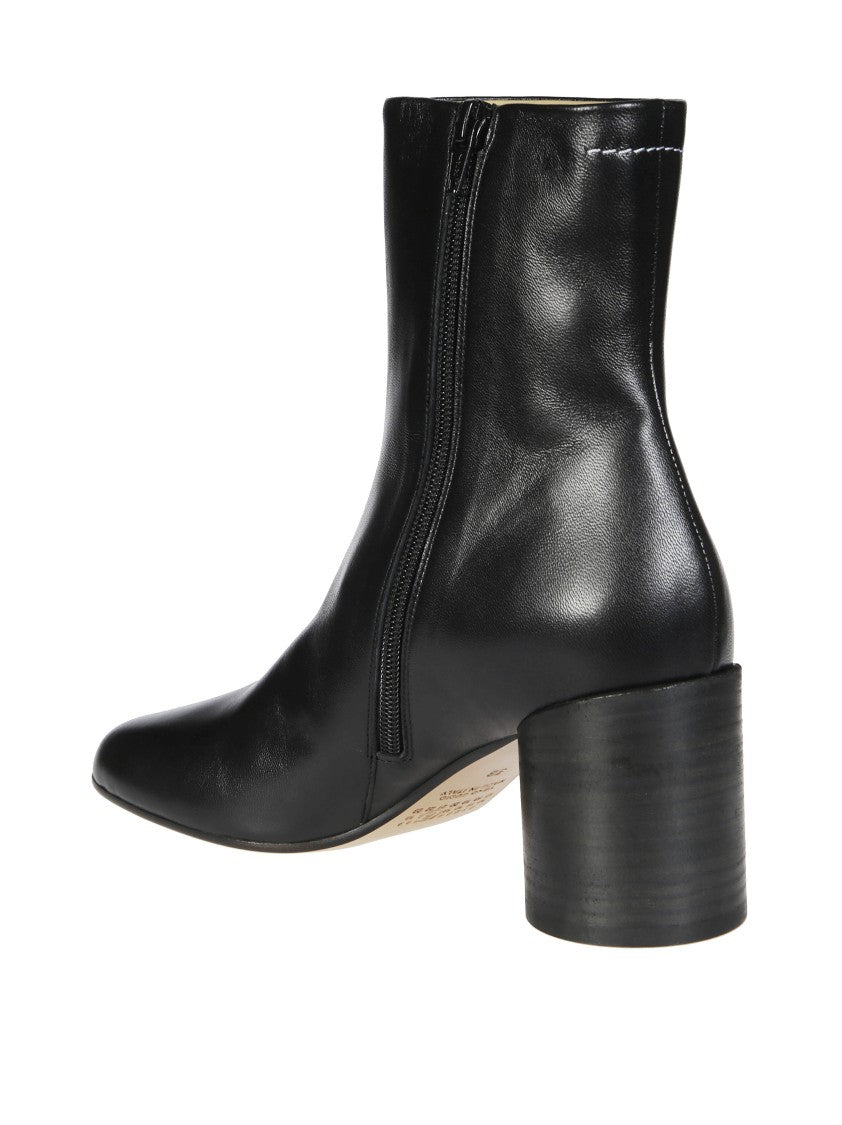 Mm6 By Maison Margiela Black Block Heel Leather Ankle Boots