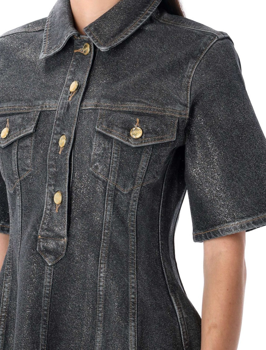 Ganni Foil Denim Mini Dress