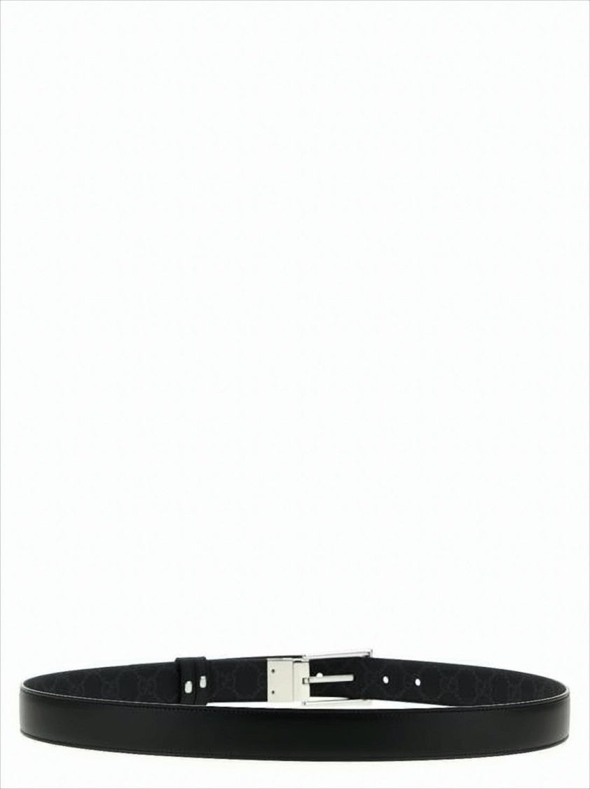 Gucci Leather Belt With Canvas Overlay