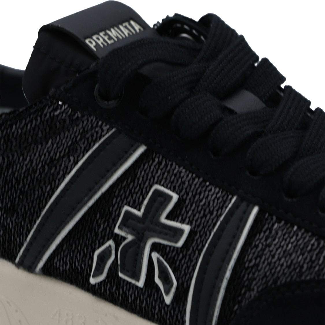 Premiata Textured Black Logo Platform Sole Sneakers