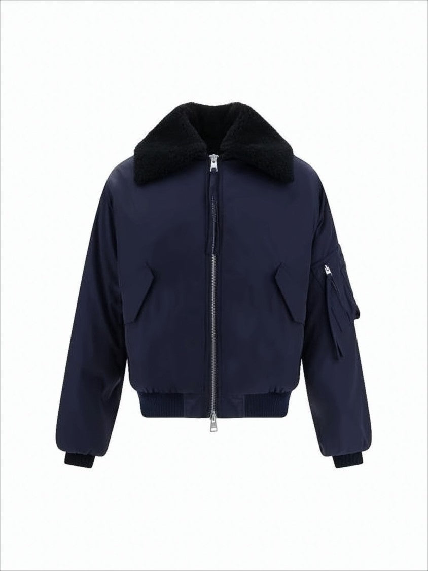 Ami Paris Cropped Bomber Jacket With Plush Textured Collar