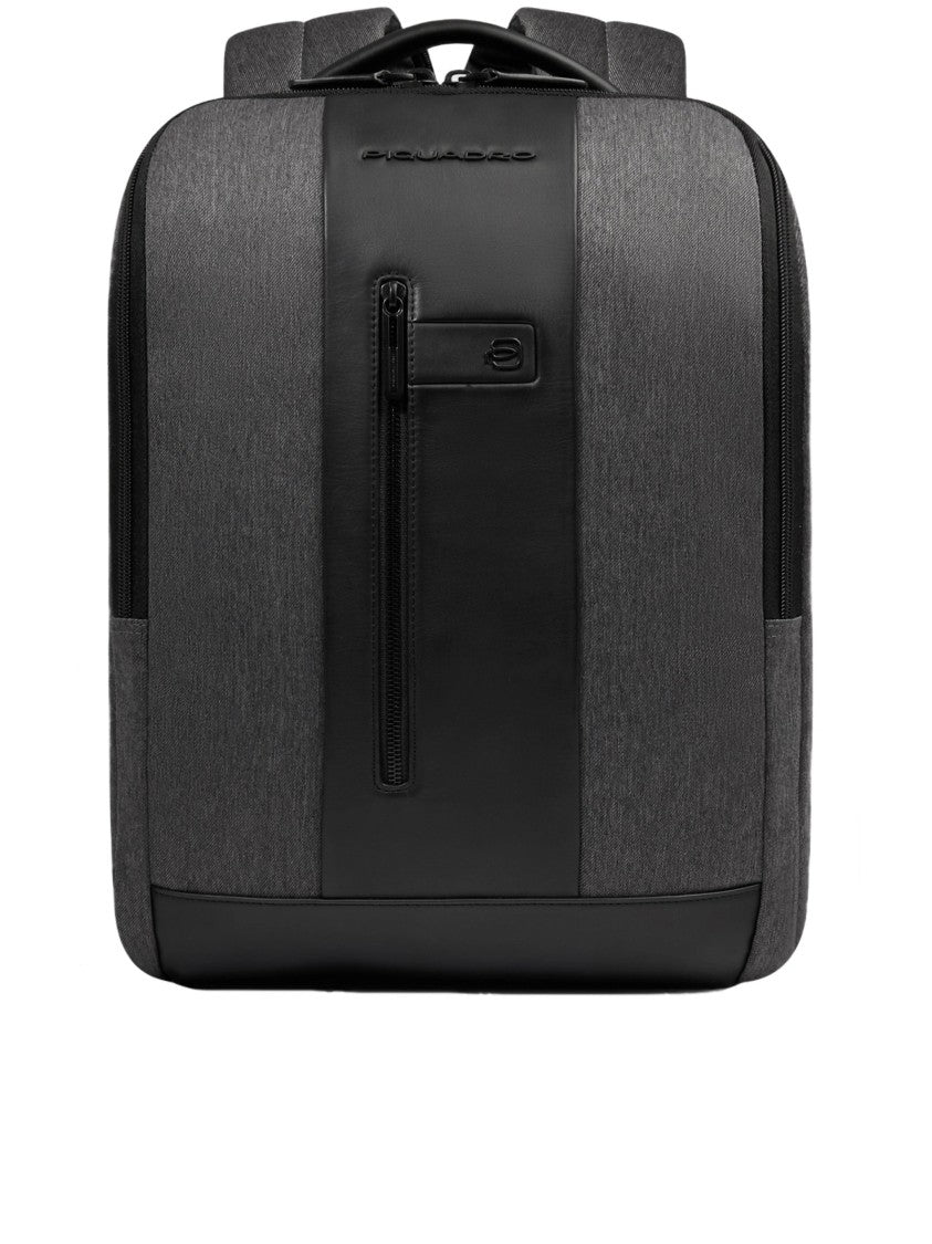 Piquadro Dark Grey Zaino Structured Fabric/Leather Backpack
