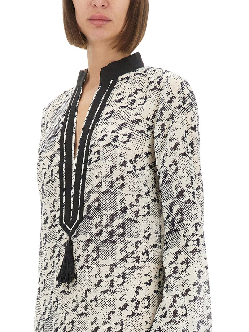 Tory Burch Printed Silk-Cotton Tunic With V-Neckline