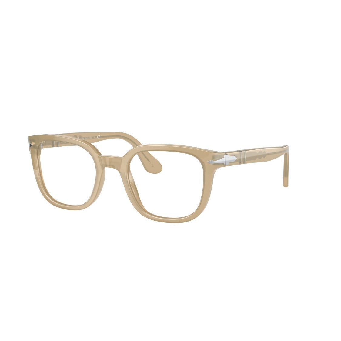 Persol 0Po3263v Translucent Beige Acetate Square Eyeglasses With Silver Accents