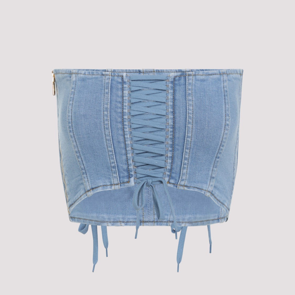Elisabetta Franchi Shoulderless Light Blue Cotton Corset Top