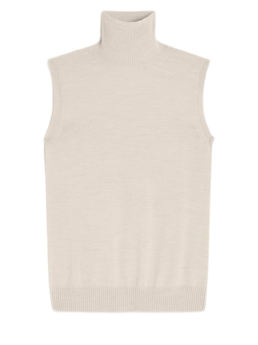 Sportmax Sleeveless Turtleneck In Fine Pure Wool With Ribbed Details