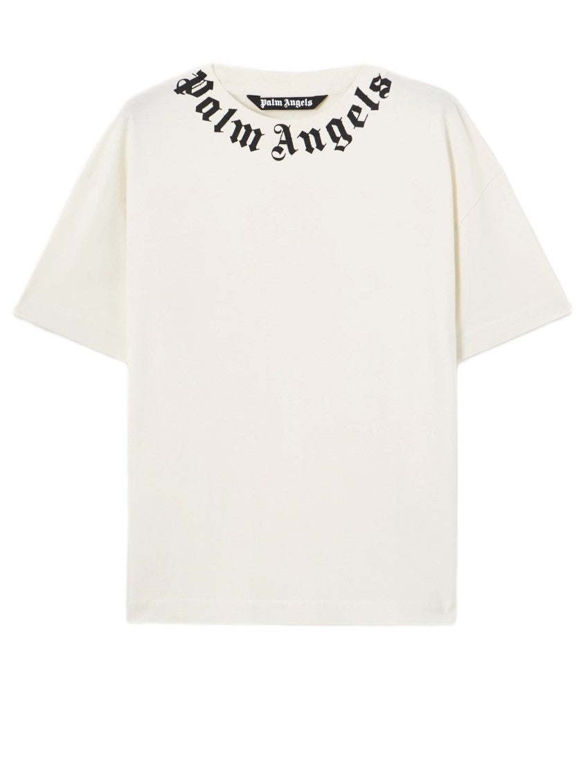 Palm Angels Classic White T-Shirt With Signature Neckline Logo