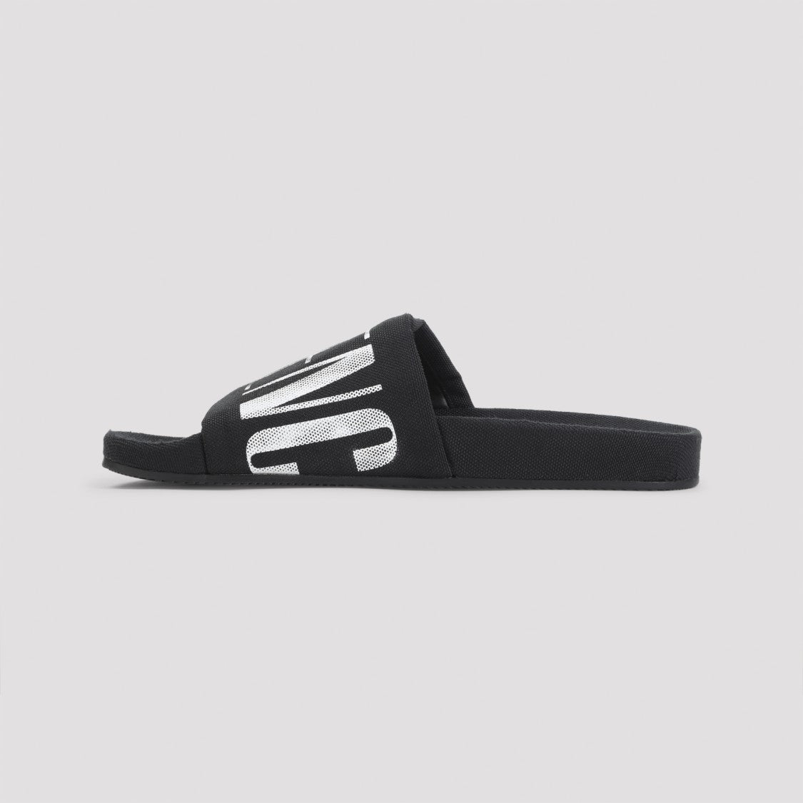 Balenciaga Black Slide Sandals With Bold Lettering