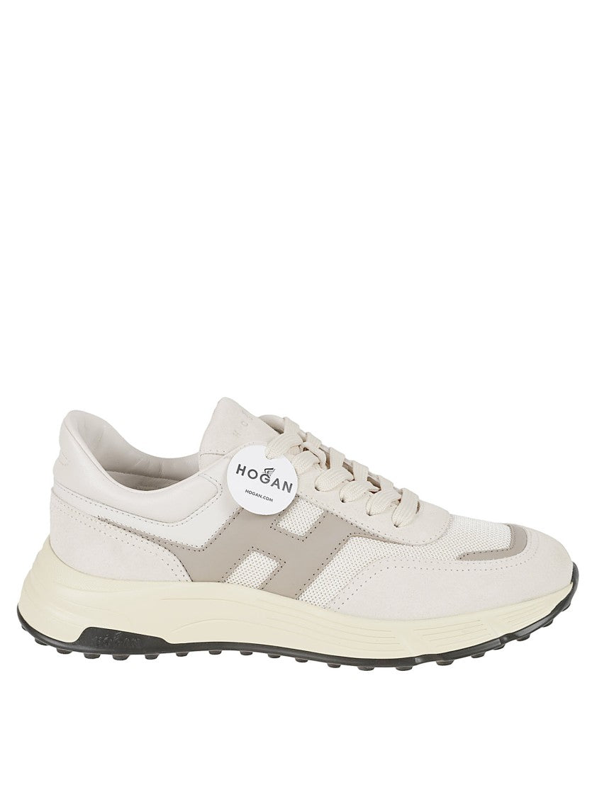 Hogan Beige Sneakers With Calfskin And Mesh Accents