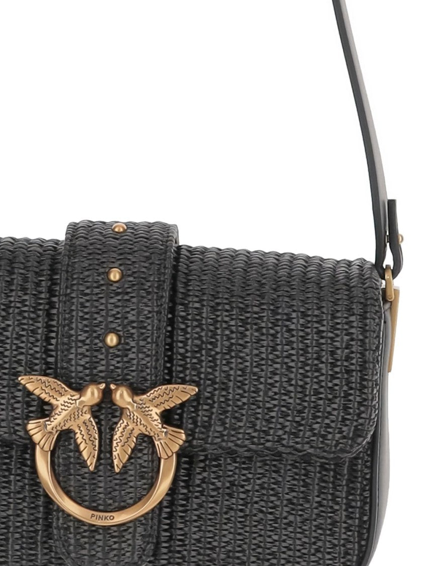 Pinko Textured Black Shoulder Bag With Gold-Tone Clasp